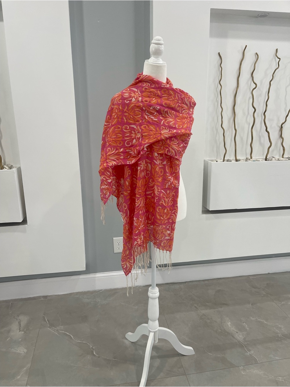 Lilly Pulitzer Coral-Pink Floral Wrap with Fringe